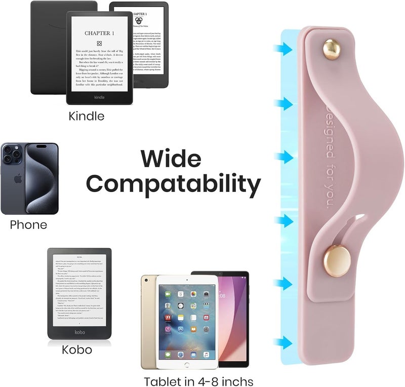 CoBak Hand Strap Holder for Kindle/Tablet - Lightweight TPU One-Handed Grip with Strong Stick, Stand for Phone, Adjustable Tightness for Kindle/Kobo/Voyaga/Lenovo/Sony E-Book Tablet, Pink - Image 2